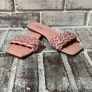 Mudd Pink Braided Sandals with Rhinestone Details